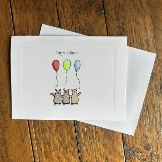 graduation greeting card - bears & balloons