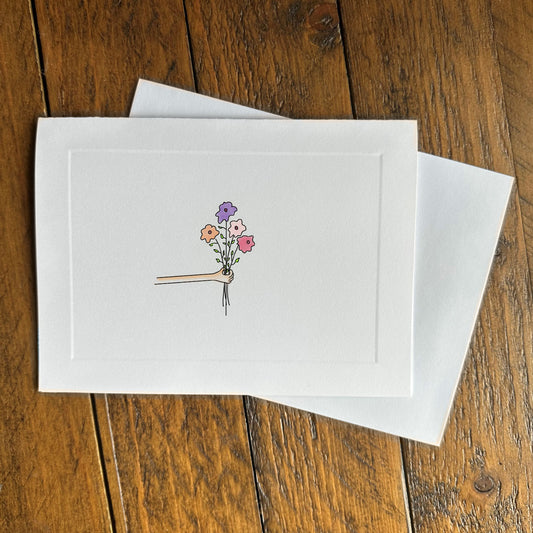 Friendship greeting card - handing flowers